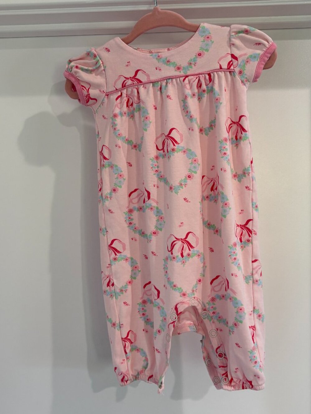 The Beaufort Bonnet Company TBBC Pink Floral Garland Bow Romper 0-3M
